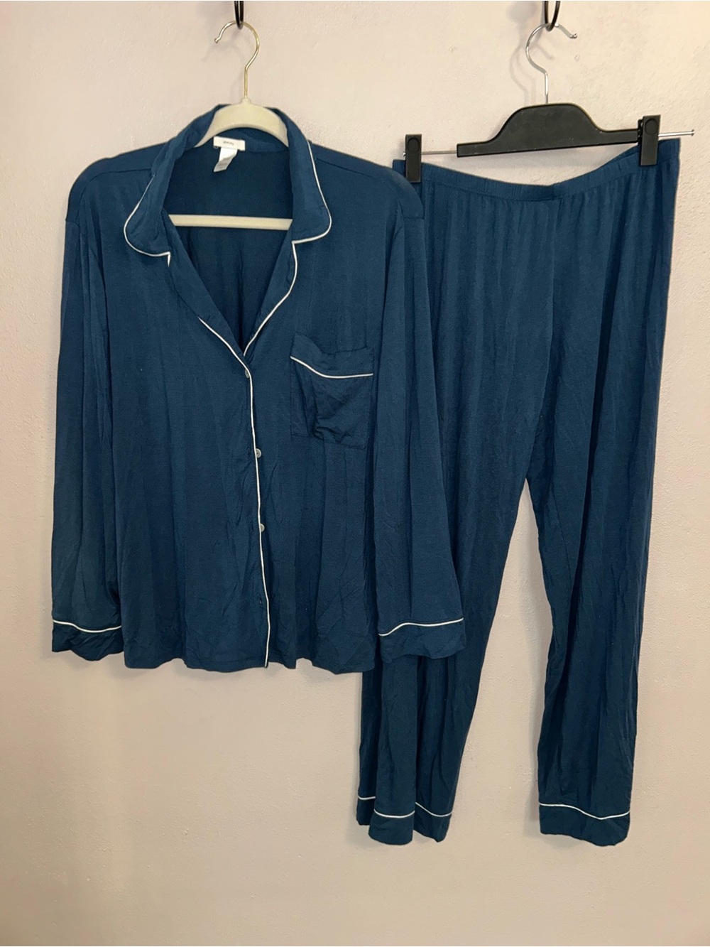 Eberjey Navy Pajama Set with White Piping - Picture 2 of 4